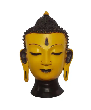 Antique Yellow Buddha Mask WAll Hanging 12''