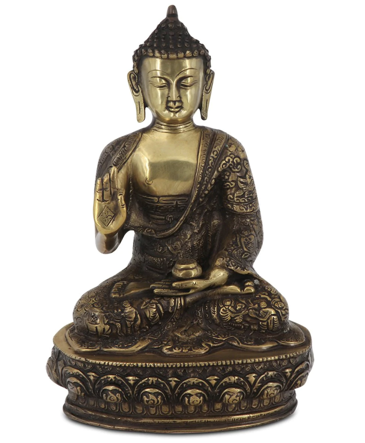 Intricate Life of Buddha Brass Statue, 12 Inches High