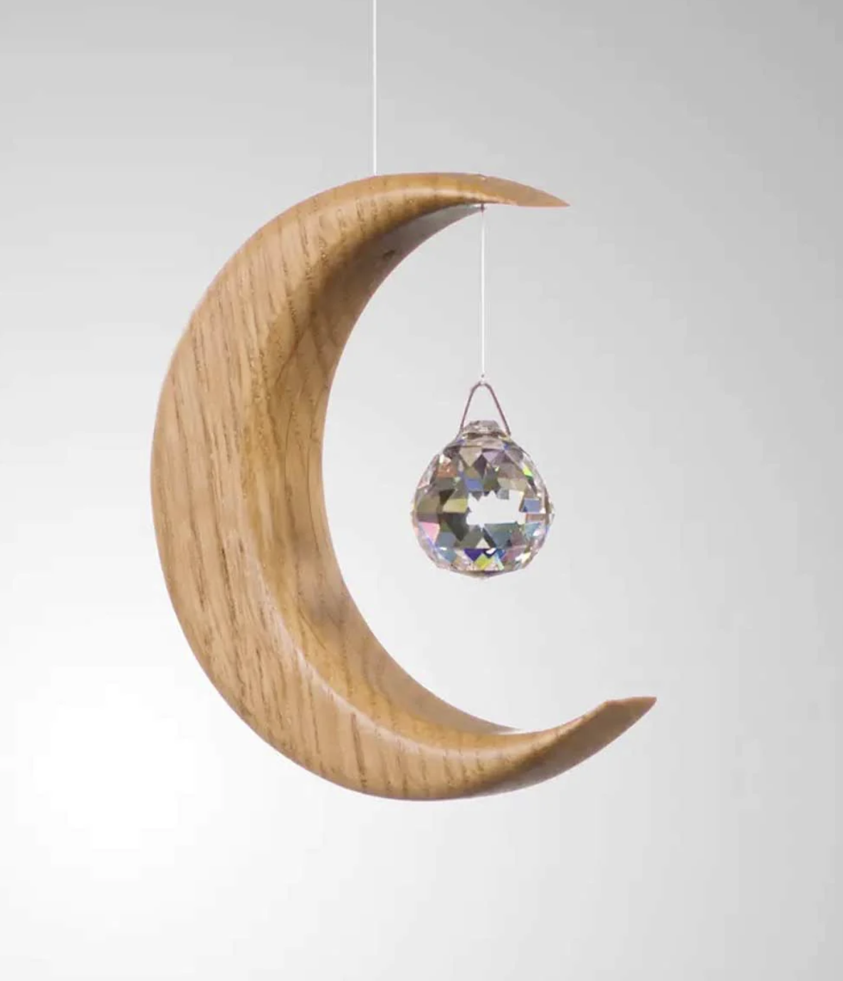 Crystal and Wood Moon Shaped Suncatcher