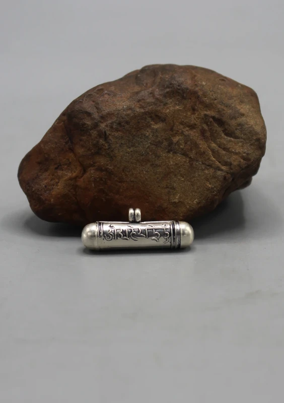 Sterling Silver Om Mani Carved Pipe Ghau Pendant