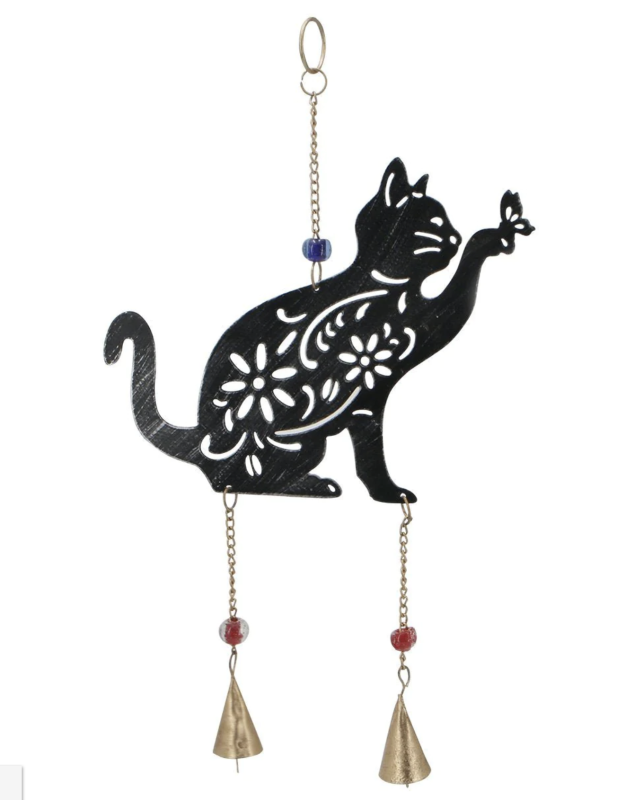 Fairtrade Joyous Cat and a Butterfly Wall Hanging Chime Bell